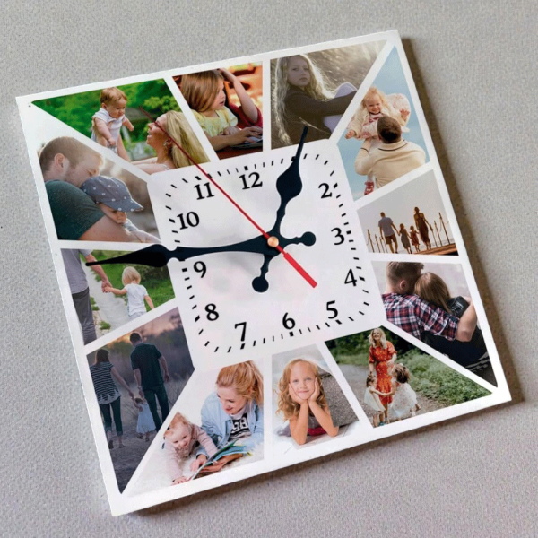 Reloj de pared personalizado – Collage de 12 fotos